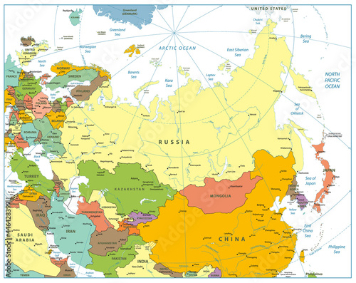 Eurasia political map isolated on white