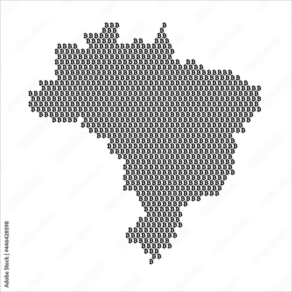 Brazil country map made with bitcoin crypto currency logo Brazil country map made with bitcoin crypto currency logo