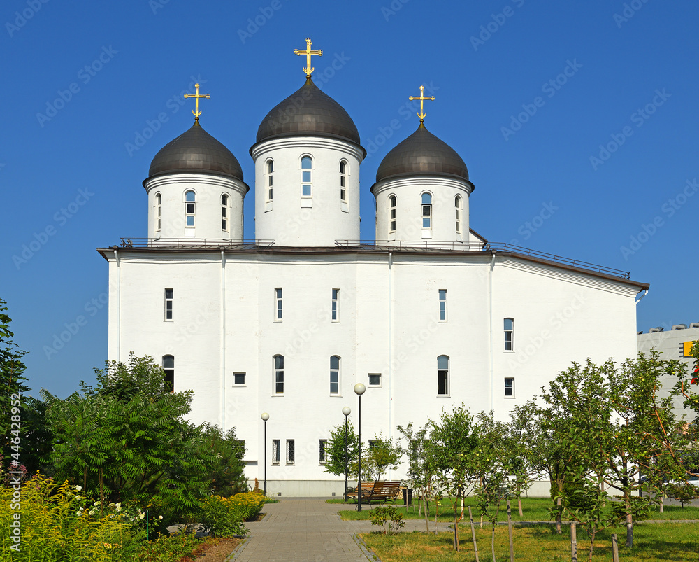  Saint Sergius of Radonezh cathedral at Khodynka Field in sunny summer day. Moscow