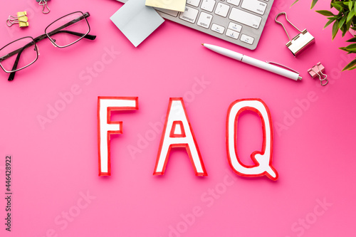 Business concept faq frequently asked questions with keyboard