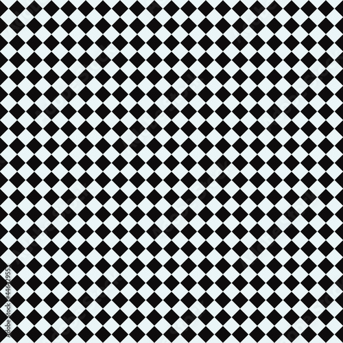 Checker diagonal wallpaper. Vector black and white shapes pattern. Big checkered board.
