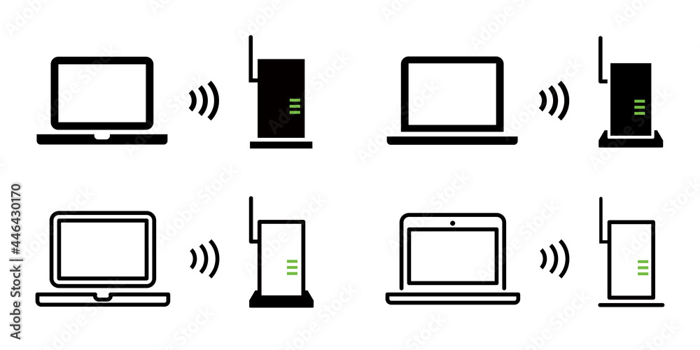 Wi-Fi, ルーター, 無線LAN, インターネットのベクターアイコンイラスト素材セット - obrazy, fototapety, plakaty 