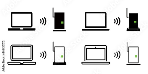 Wi-Fi, ルーター, 無線LAN, インターネットのベクターアイコンイラスト素材セット
