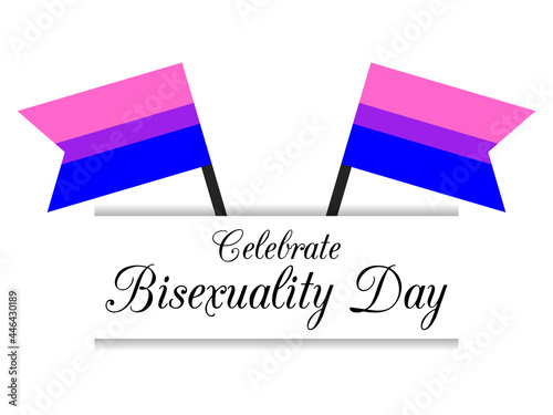 Celebrate Bisexuality Day. Bisexual pride flag on white background. Tolerance and love. LGBT sexual minorities. Romantic attraction symbol. Design for banner and  poster. Vector illustration