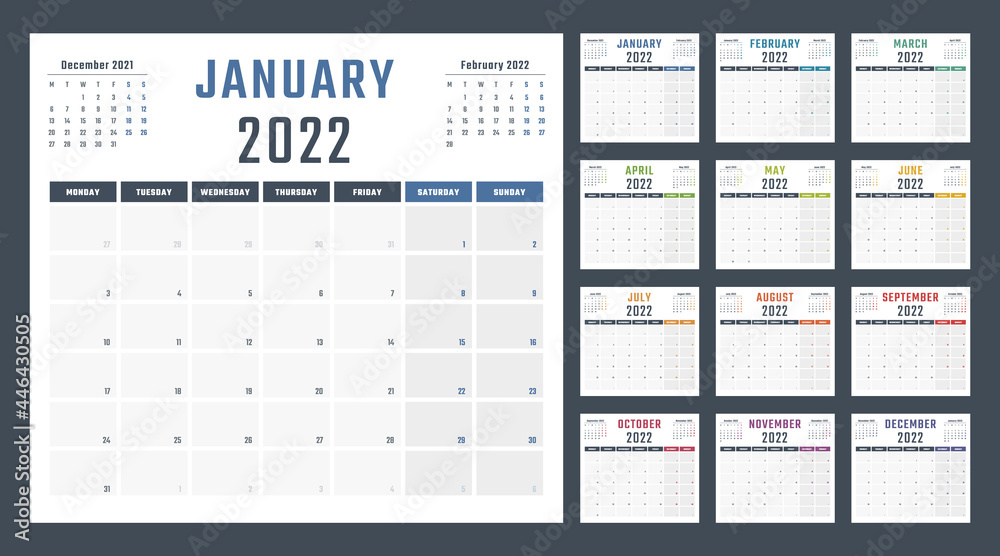 calendar for 2022 starts monday, vector calendar design 2022 year calendar for 2022 starts monday, vector calendar design 2022 year