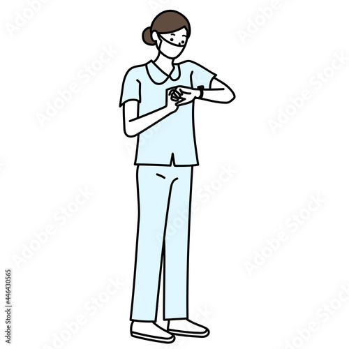 時計を見る看護師の全身ベクターイラスト
