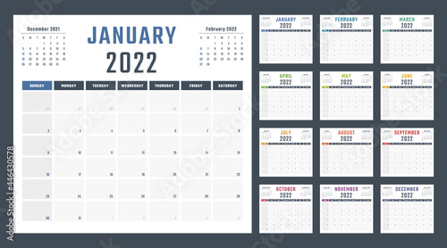 calendar for 2022 starts sunday, vector calendar design 2022 year