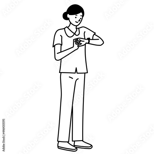 時計を見る看護師の全身ベクターイラスト