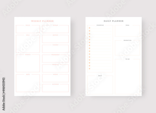 Modern planner template set. Set of planner and to do list. Daily and weekly planner template. Vector illustration.