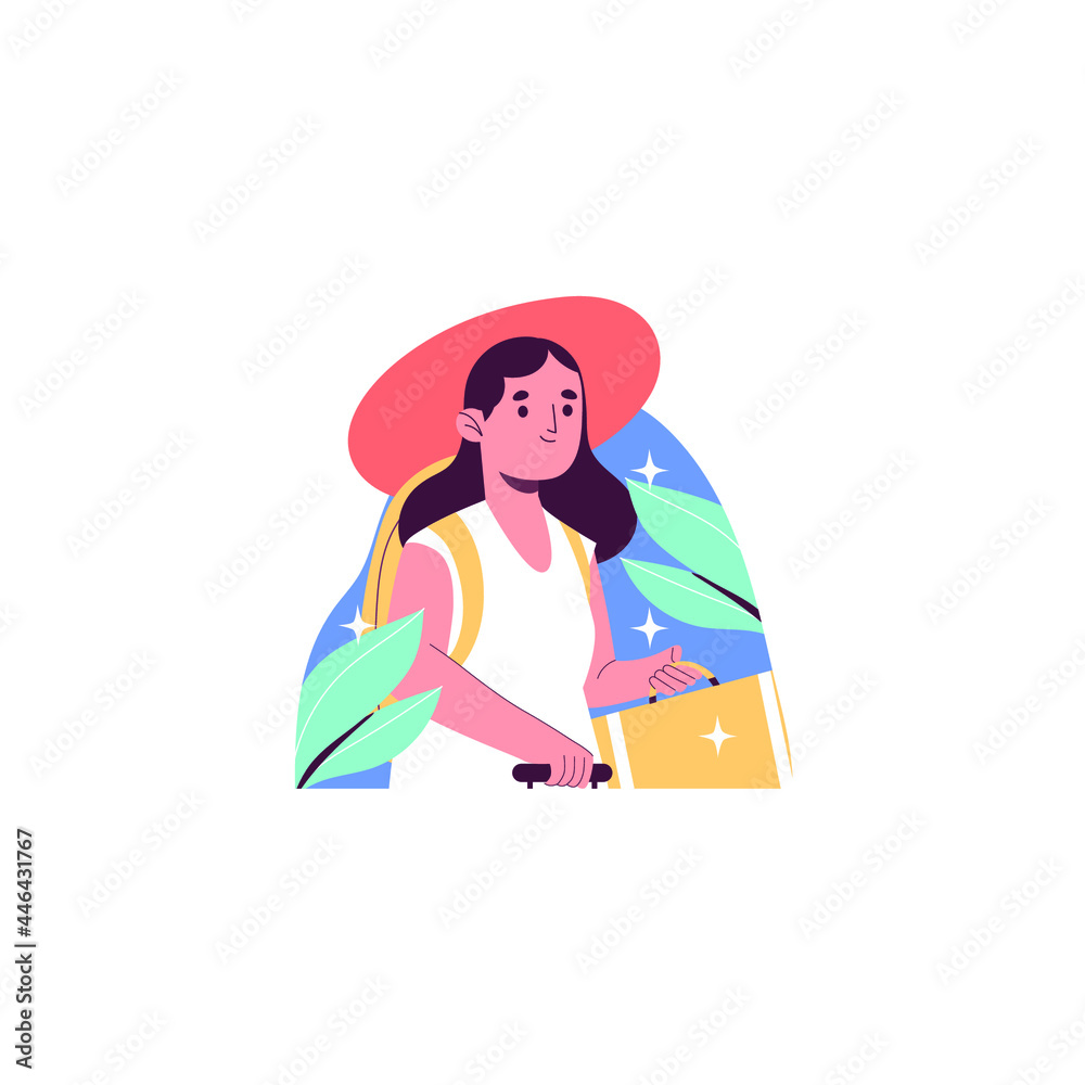 Vector Illustration Of Young Woman Traveling
