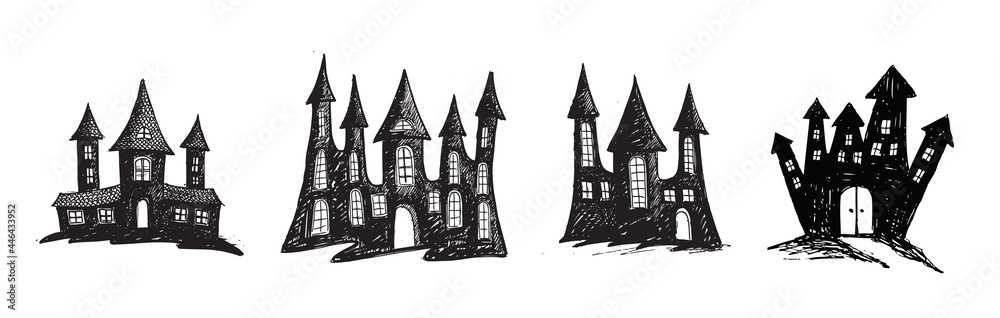 Halloween, Old house. Hand drawn illustration. Vector