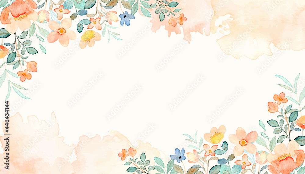 Orange wild floral background with watercolor