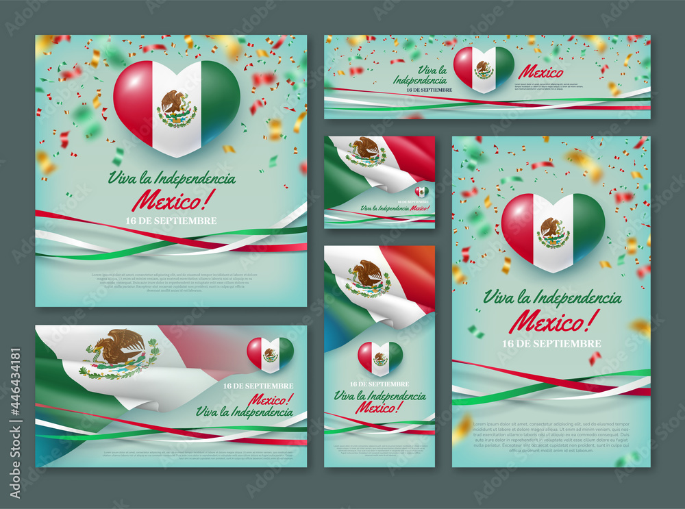 Happy Independence day of Mexico vector banner set. 16 de Septiembre ...