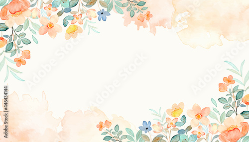 Orange wild floral background with watercolor