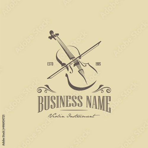 Violin Viola Fiddle Cello Bass Headstock Music Instrument Logo Design Vector Image