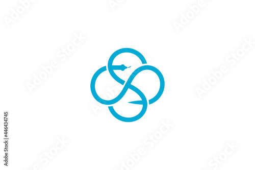 Vector logo element for hospital, doctor's clinic, health clinic, pharmacy and drugstore with snake illustration and initial "S" forming a medical cross