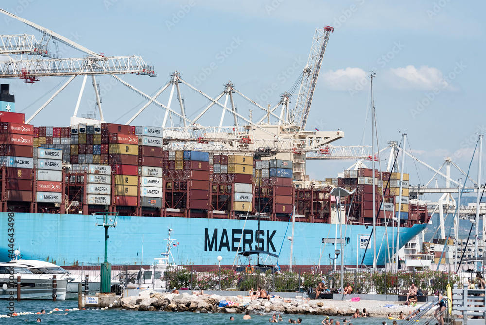 Koper, Slovenia July 12, 2021 Container ship in the port. Sea