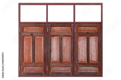 Old brown vintage wooden windows isolated on a white background