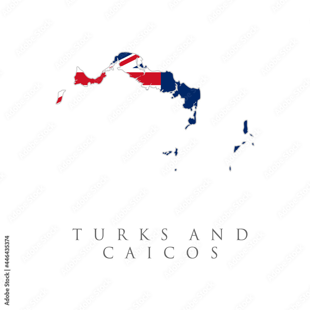 Obraz premium Map and flag Turks and Caicos of Vector. The flag of the country in the form of borders. Stock vector illustration isolated on white background.