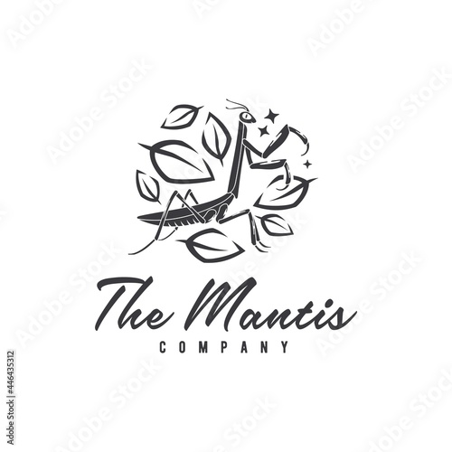 Mantis Insect Arthropod And Leaf Logo Design Vector Image