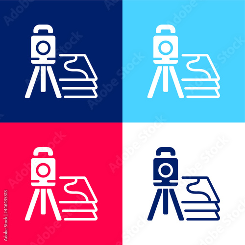 3d Scanner blue and red four color minimal icon set