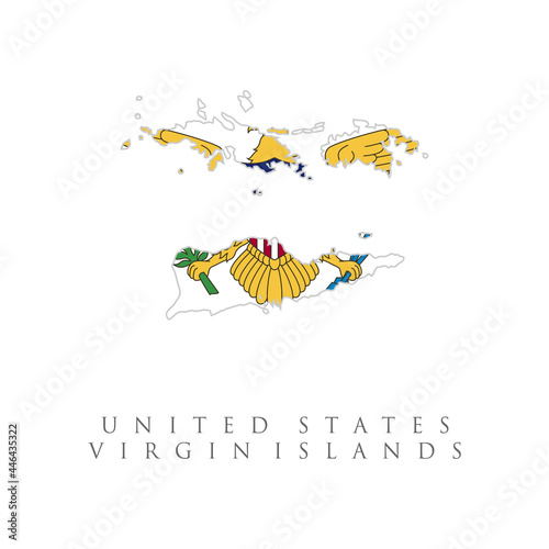 United States Virgin Islands map with official national flag illustration. The flag of the country in the form of borders. Stock vector illustration isolated on white background.
