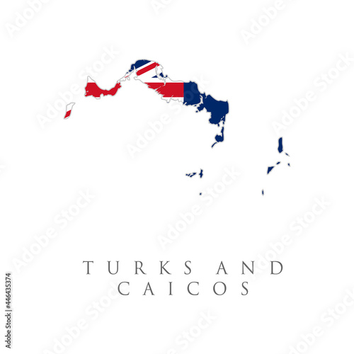 Map and flag Turks and Caicos of Vector. The flag of the country in the form of borders. Stock vector illustration isolated on white background.
