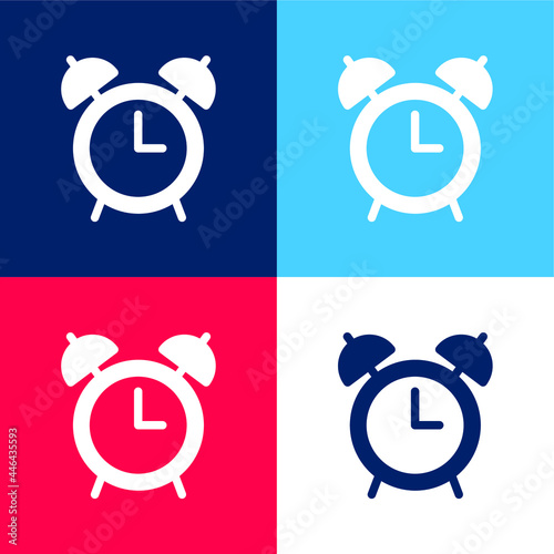 Alarm Clock blue and red four color minimal icon set