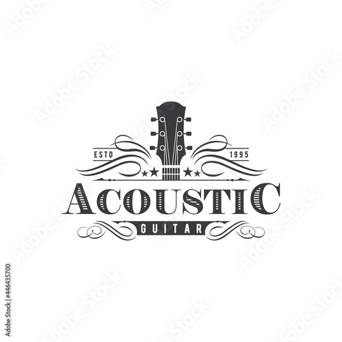 Guitar Music Instrument Vintage Retro Logo Design Vector Image