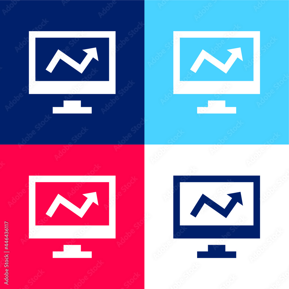 Analytics blue and red four color minimal icon set Analytics blue and red four color minimal icon set