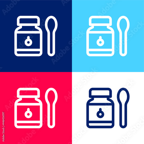 Baby Food blue and red four color minimal icon set