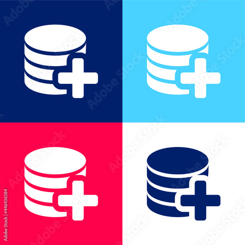 Add Database blue and red four color minimal icon set