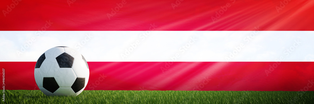 Obraz premium Creative football soccer ball on the flag of Austria, Football background, 3D Rendering.