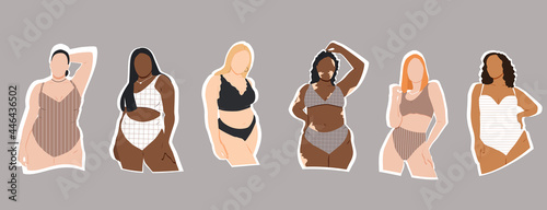 Set of Stickers. Beautiful women in underwear. Flat vector illustration.