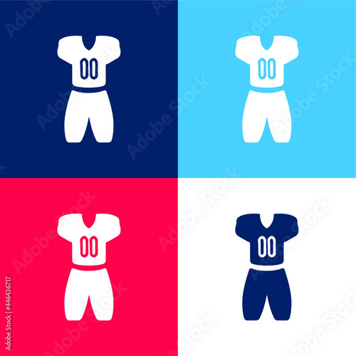 American Football Clothes blue and red four color minimal icon set