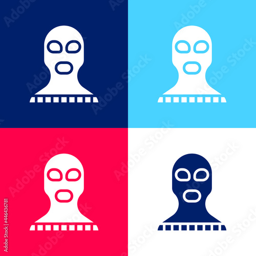 Balaclava blue and red four color minimal icon set
