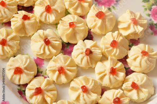 A Malay traditional cookies called as Biskut Bunga Cina or Chinese Flower Cookies seved during Eid Fitri