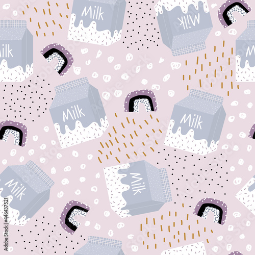 Seamless pattern with rainbow fantasy milk. Kids pastel print. Vector hand drawn illustration.