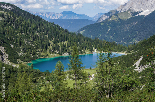 view of Seebensee lake and mountains around it