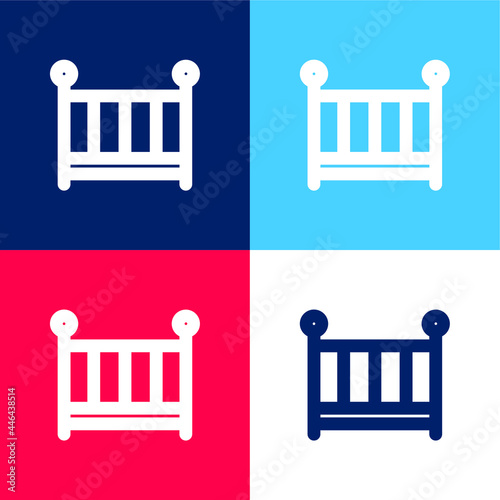 Baby Crib blue and red four color minimal icon set