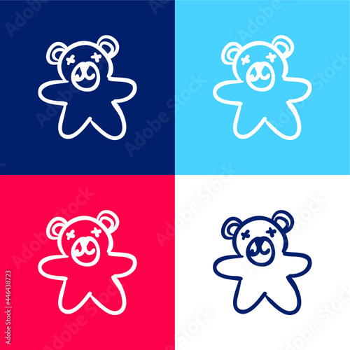Bear Toy blue and red four color minimal icon set