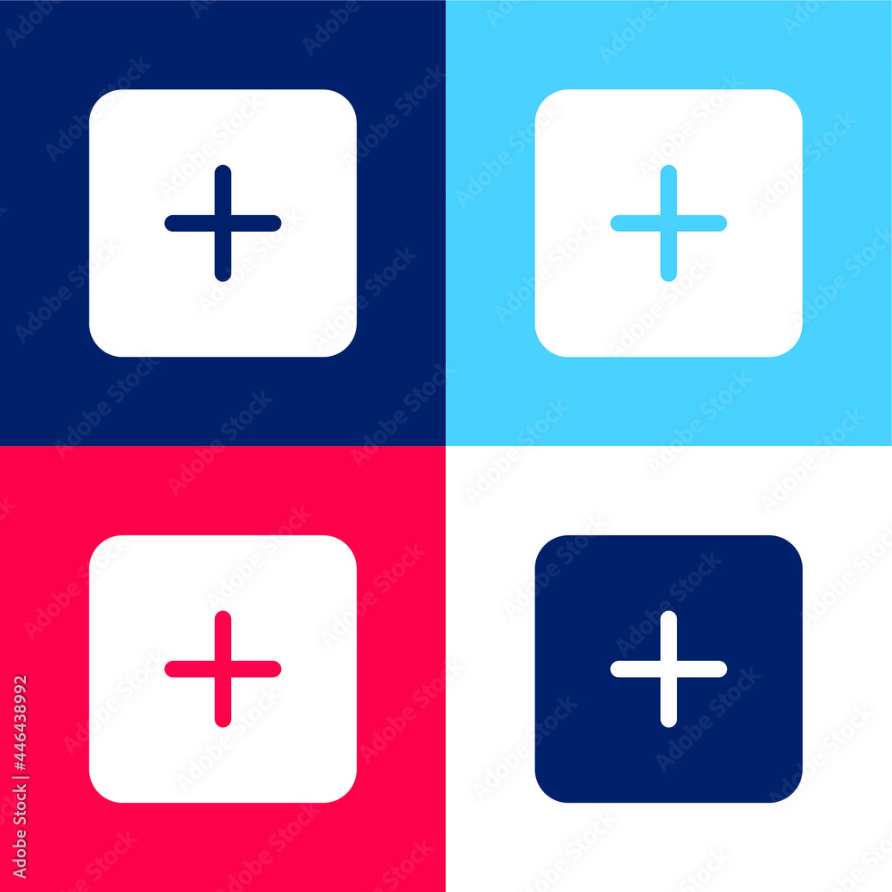 Obraz premium Adding Black Square Button Interface Symbol blue and red four color minimal icon set