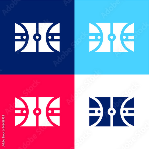 Basketball Court blue and red four color minimal icon set