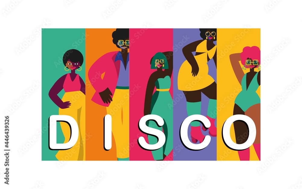 Abstract vector illustrations of disco people characters 70s. Disco party 70s and 80s Abstract vector illustrations of disco people characters 70s. Disco party 70s and 80s