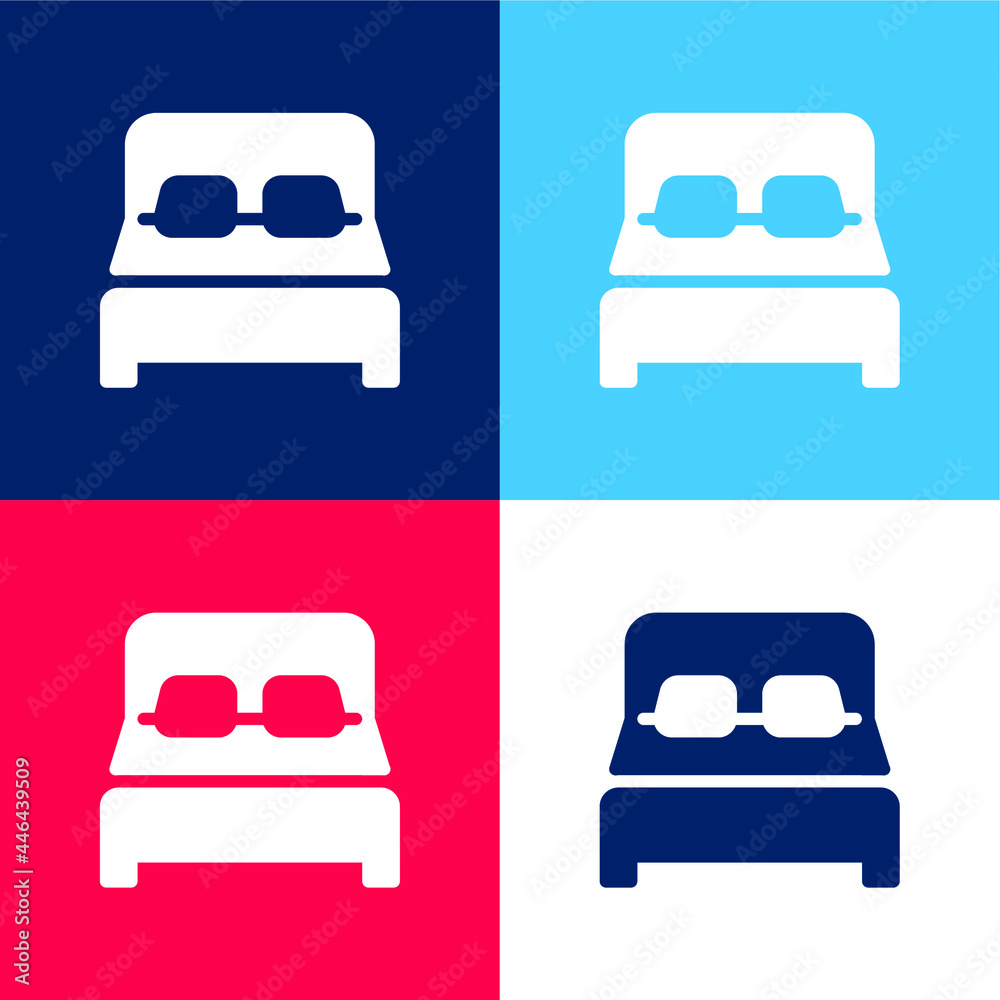 Bed blue and red four color minimal icon set Bed blue and red four color minimal icon set