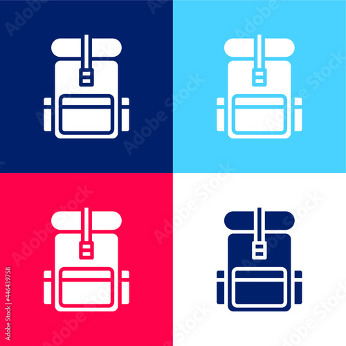 Backpack blue and red four color minimal icon set