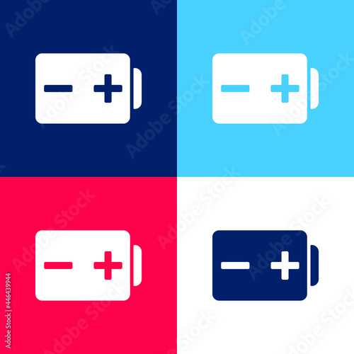 Battery With Positive And Negative Poles Signs blue and red four color minimal icon set