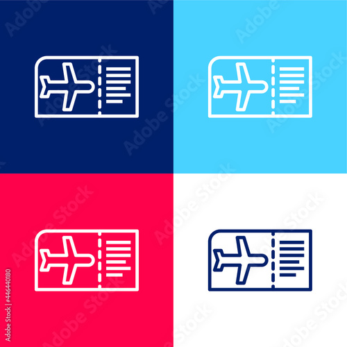 Boarding Pass blue and red four color minimal icon set