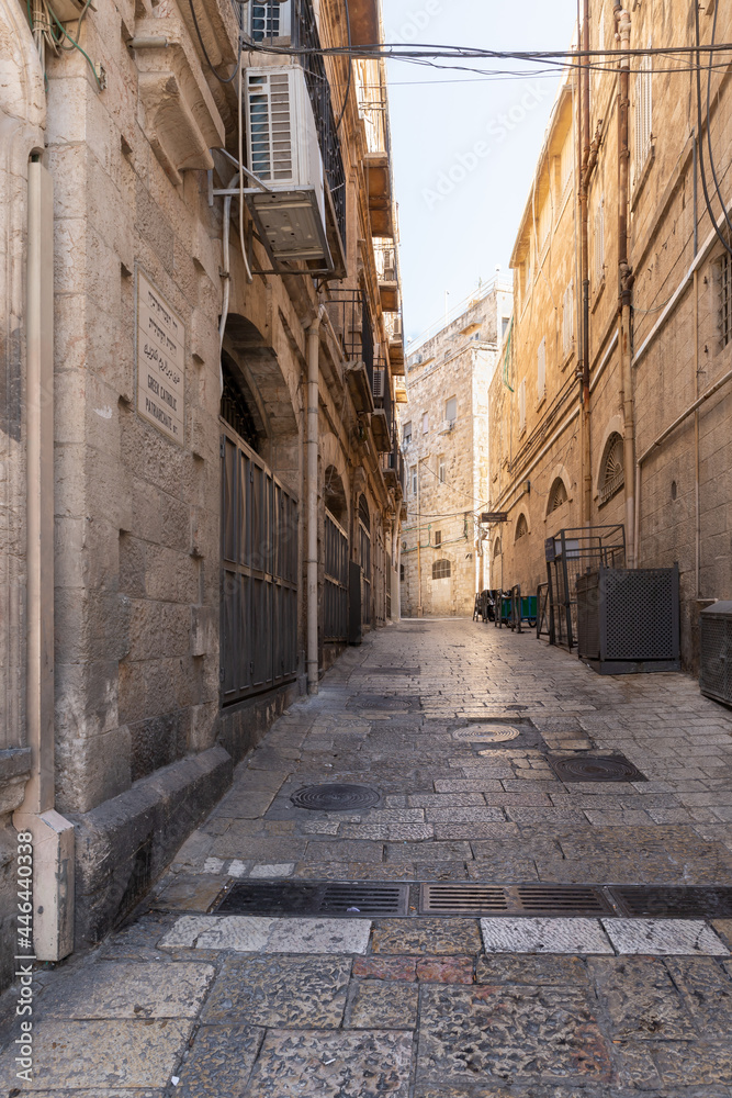 The Ha-Patriarkhya ha-Yevanit ha-Catholit Street near the Jaffa Gate in the old city of Jerusalem, Israel