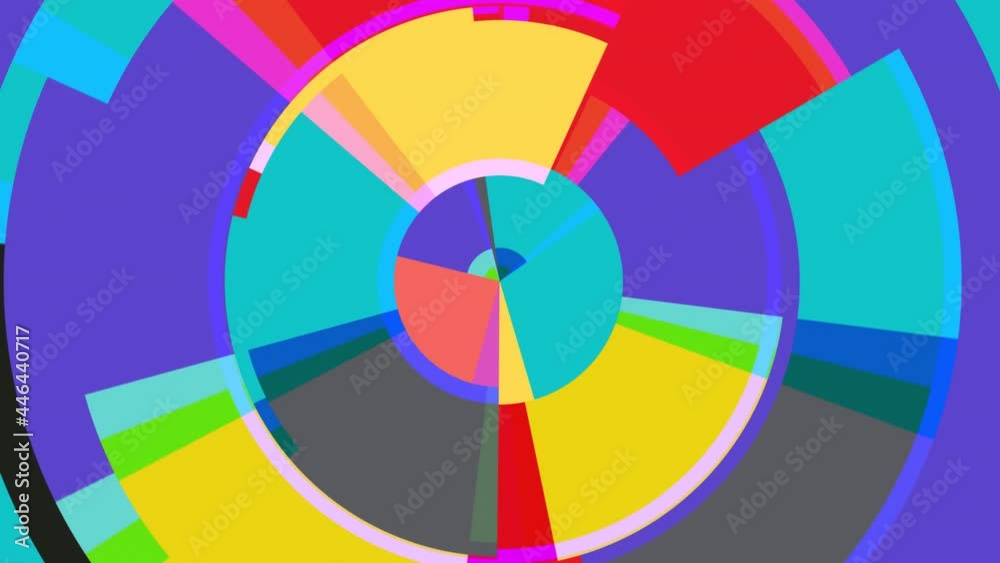 Spinning circle or color wheel made up of various multicolored shapes